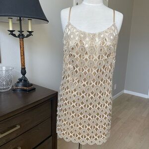 Lilly Pulitzer Beth Dress Women’s Sz 10 Gold Metallic Crochet Eyelet Slip Dress